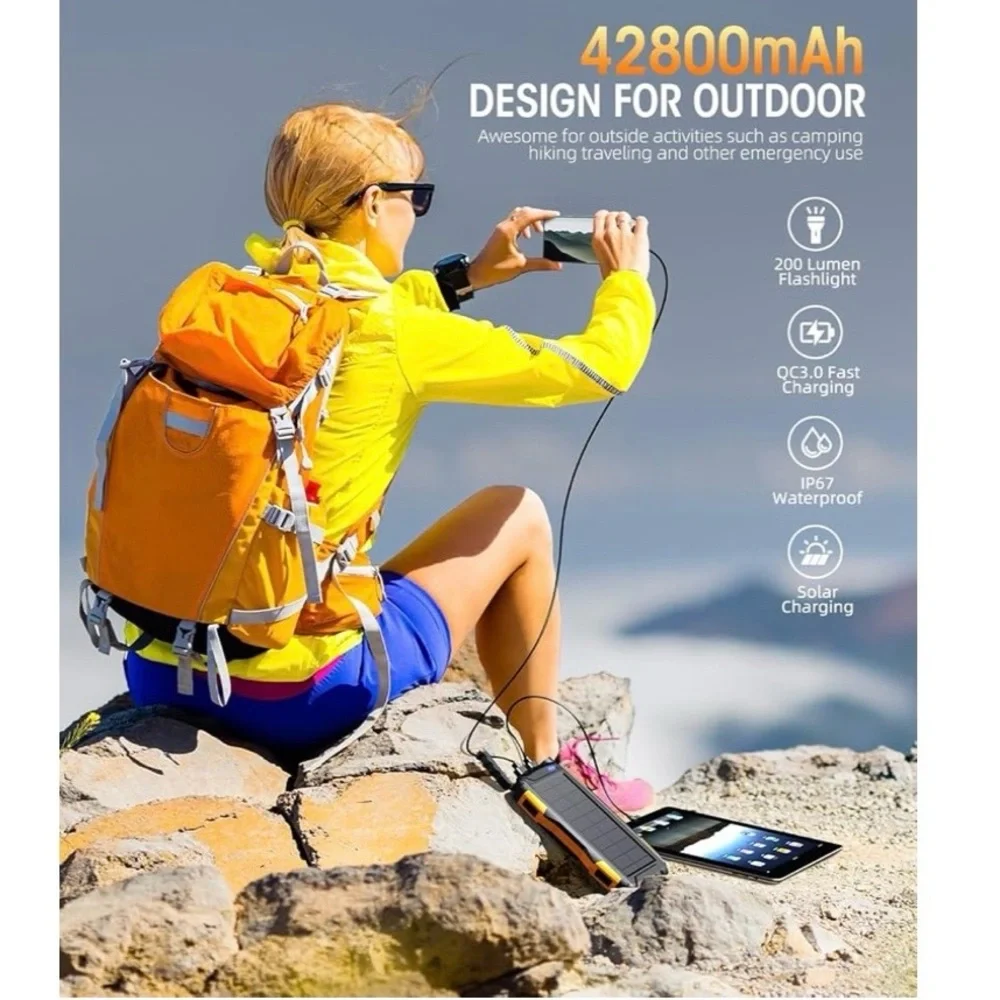 NWT Portable Solar Power Bank -black and orange